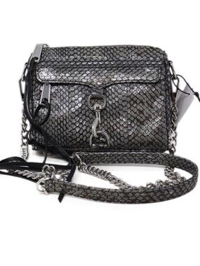 Rebecca Minkoff mini MAC silver snake embossed leather crossbody bag chain strap